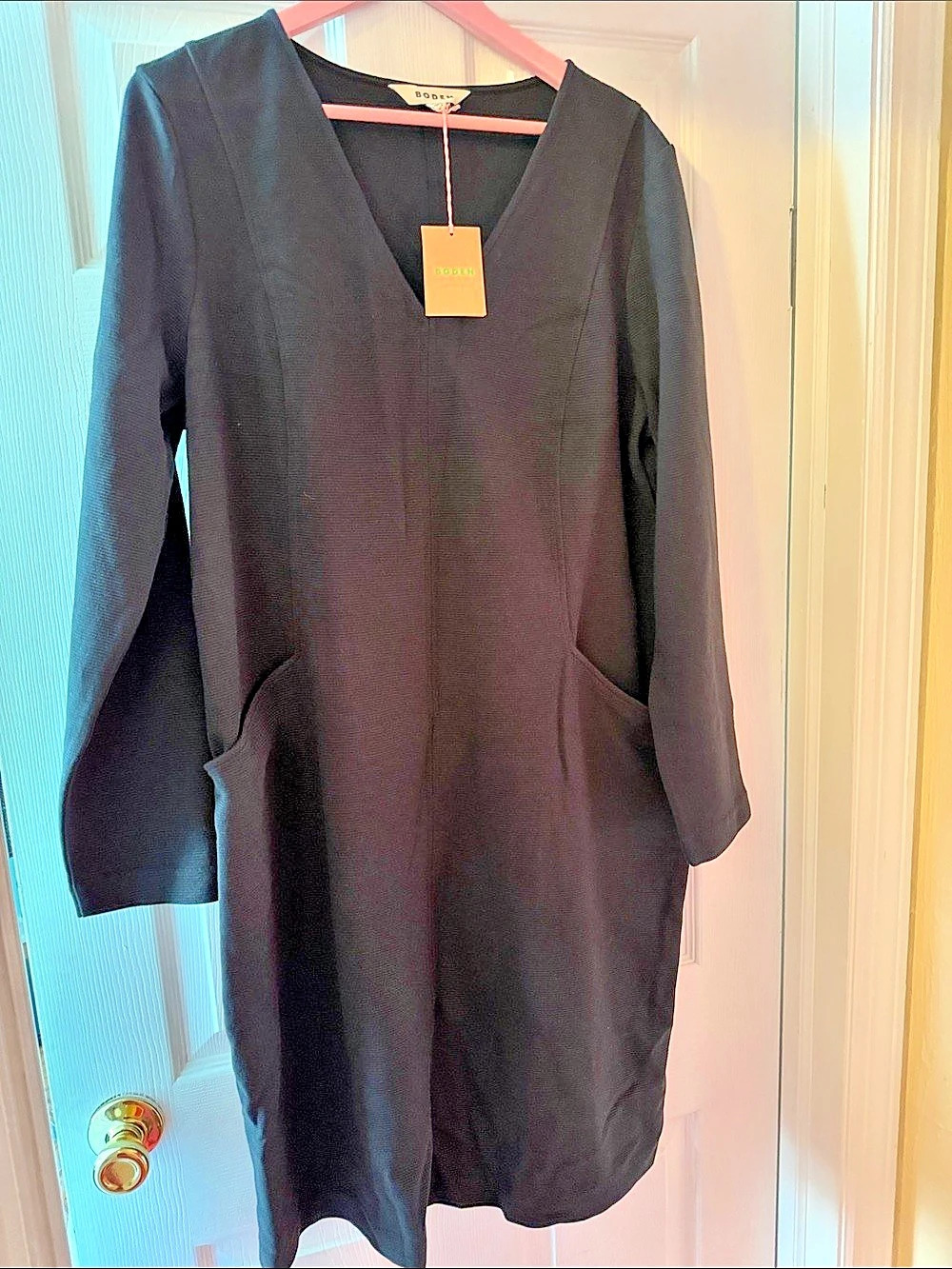 Boden Naomi Relaxed Jersey Dress Black Mini Size 16-18 NWT